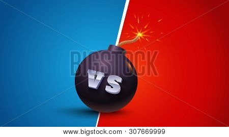 Vector Illustration Of A Metallic Vs Letters On Black Bomb On Bright Background. Letters Vs From Met