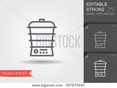 Kitchen Steam Cooker. Line Icon With Editable Stroke With Shadow