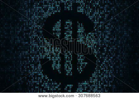 Creative Coding Dollar Sign On Dark Background. Cryptocurrency And Money Concept. 3d Rendering