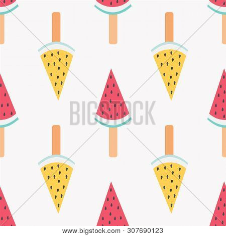 Seamless Repeat Pattern Of Watermelon Sliced Popsicles