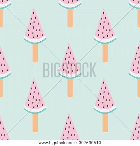 Seamless Repeat Pattern Of Watermelon Sliced Popsicles