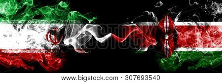 Iran Vs Kenya, Kenyan Smoky Mystic States Flags Placed Side By Side. Thick Colored Silky Smokes Flag