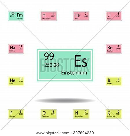 Periodic Table Element Einsteinium Color Icon. Set Of Chemical Sign Color Icon. Signs And Symbols Co