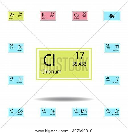 Periodic Table Element Chlorium Color Icon. Set Of Chemical Sign Color Icon. Signs And Symbols Colle
