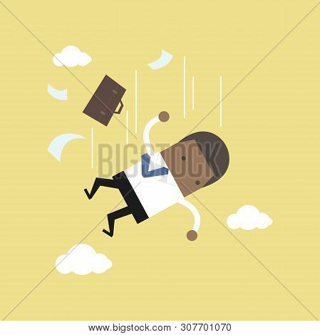 African Businessman Is Falling From Sky Cartoon.