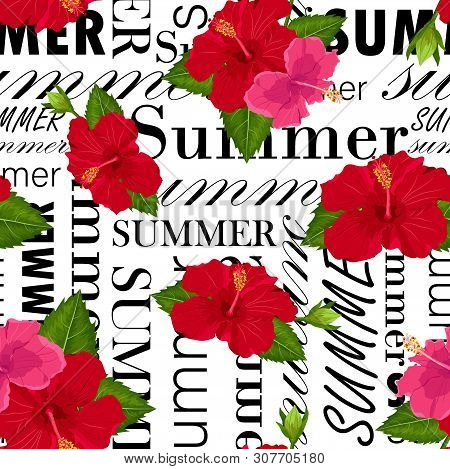 Seamless Pattern With Summer Text, Colotful Vector.