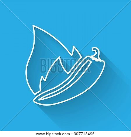 White Hot Chili Pepper Pod Line Icon Isolated With Long Shadow. Design For Grocery, Culinary Product