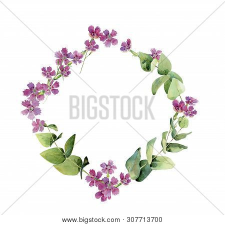 Frame Of Wild Watercolor Flowers On A White Background. For Greetings, Invitations, Weddings, Birthd
