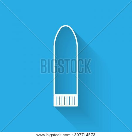 White Line Dildo Vibrator For Sex Games Icon Isolated With Long Shadow. Sex Toy For Adult. Vaginal E