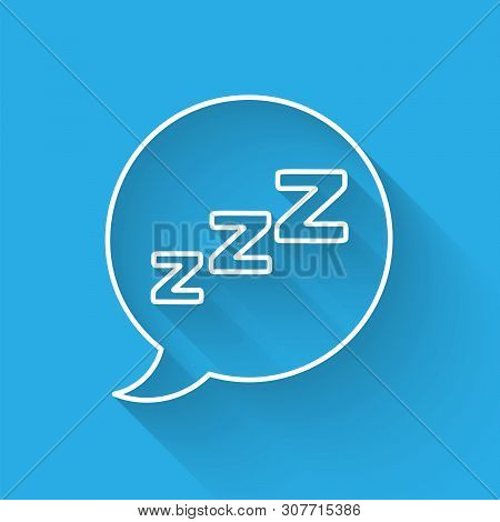 White Line Speech Bubble With Snoring Icon Isolated With Long Shadow. Concept Of Sleeping, Insomnia,