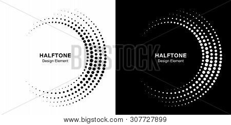 Set Of Halftone Incomplete Circle Frame Dots Logo Isolated On Background. Circular Part Design Eleme