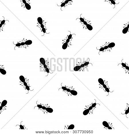 Ant Monochromic Pattern Vector Illustration. Black Ants On Light Background
