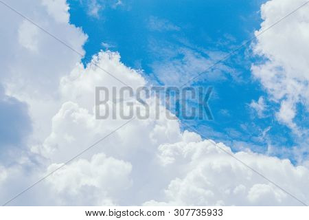 Top Veiw From Airplane Window, Blue Sky And Clouds Are Combining White And Waves. Copy Space.