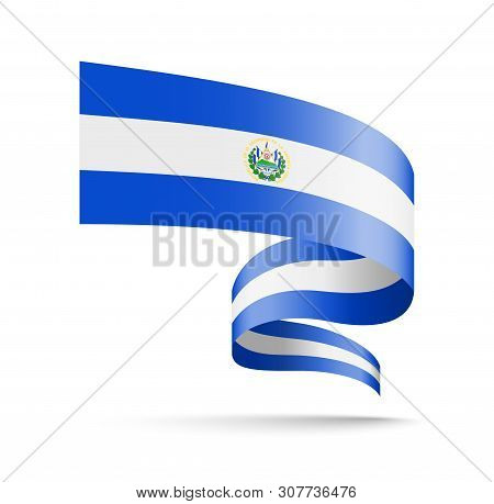 El Salvador Flag In The Form Of Wave Ribbon.