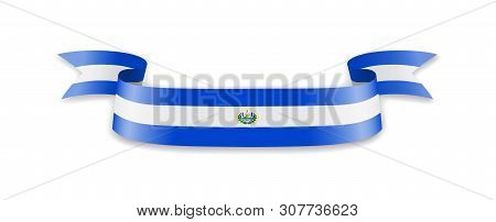 El Salvador Flag In The Form Of Wave Ribbon.