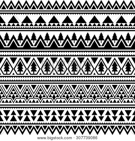 Merry Christmas Seamless Pattern Vector. Xmas Aztec Shape And Geometry Design Tribal.