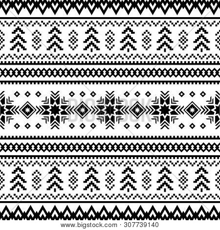 Merry Christmas Ethnic Pattern. Tribal Xmas Event Design Illustration Vector. Christmas Design Set I
