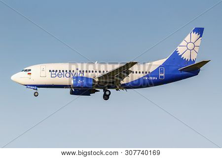 Moscow, Russia - June 20, 2019: Aircraft Boeing 737-524 Ew-253pa Of Belavia Airline Landing At Domod
