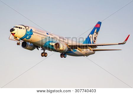 Moscow, Russia - June 20, 2019: Aircraft Boeing 737-8as(wl) Vq-bqt Laika Special Livery Of Nordstar 