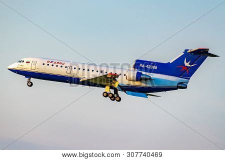 Moscow, Russia - June 20, 2019: Aircraft Yakovlev Yak-42d Ra-42368 Of Izhavia Airline Landing At Dom