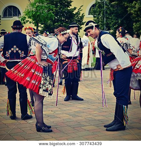 Brno - Bystrc, Czech Republic, June 22, 2019. Traditional Czech Feast. Folk Festival. Girls And Boys