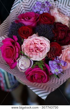 Bouquet Of Flowers On A Leg In The Interior Of The Restaurant For A Celebration Shop Floristry Or We