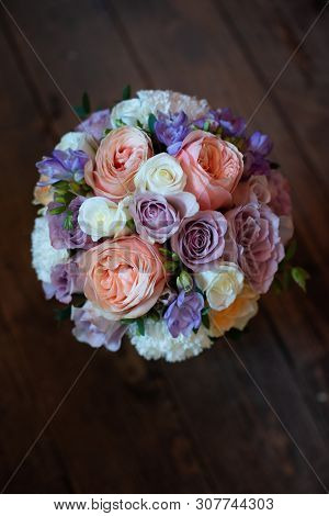 Bouquet Of Flowers On A Leg In The Interior Of The Restaurant For A Celebration Shop Floristry Or We