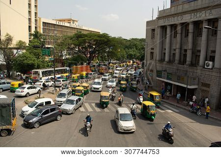 Bangalore, Karnataka India-june 04 2019 : Bengaluru City Traffic Near Town Hall, Bengaluru, India