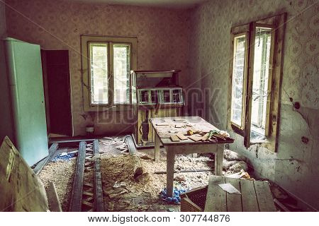 Interior Of Abandoned House In Korytnica Spa, Slovak Republic. Urbex Style.