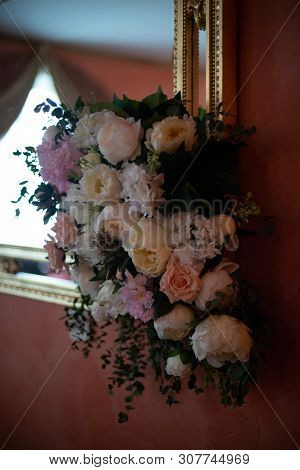 Bouquet Of Flowers On A Leg In The Interior Of The Restaurant For A Celebration Shop Floristry Or We