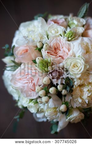 Bouquet Of Flowers On A Leg In The Interior Of The Restaurant For A Celebration Shop Floristry Or We