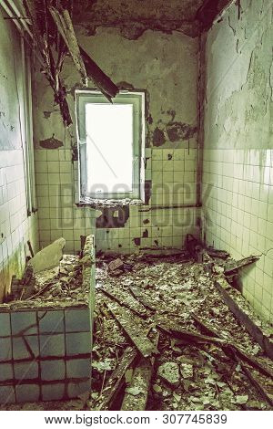 Interior Of Abandoned House In Korytnica Spa, Slovak Republic. Urbex Style.