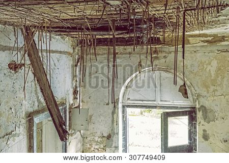 Interior Of Abandoned House In Korytnica Spa, Slovak Republic. Urbex Style.