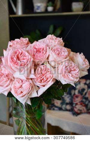 Bouquet Of Flowers On A Leg In The Interior Of The Restaurant For A Celebration Shop Floristry Or We