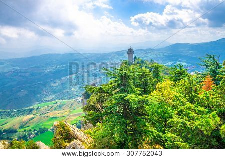 Republic San Marino Terza Torre Montale Third Fortress Tower With Brick Walls On Monte Titano Stone 