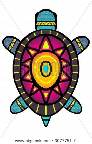 Bright Multi-colored Turtle, A Tortoise Painted In African Style- Illustration