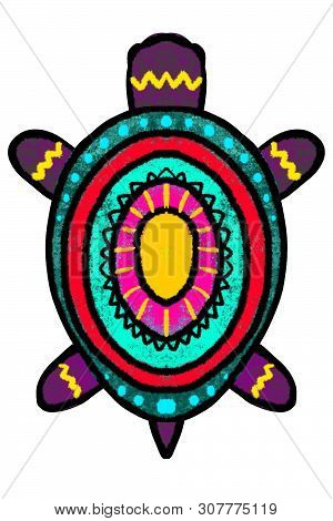 Bright Multi-colored Turtle, A Tortoise Painted In African Style- Illustration