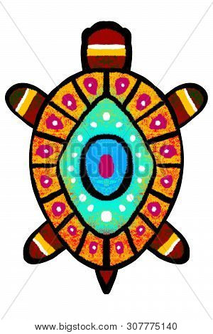 Bright Multi-colored Turtle, A Tortoise Painted In African Style- Illustration
