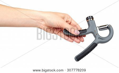 Hand With Expander, Sport Equipment. Isolated Background