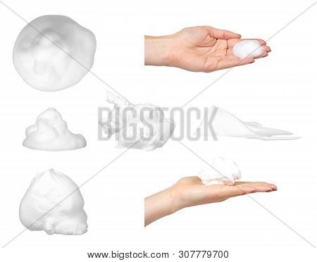 Hand With White Bubble Foam, Set And Collection.