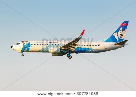 Moscow, Russia - June 20, 2019: Aircraft Boeing 737-8as(wl) Vq-bqt Laika Special Livery Of Nordstar 