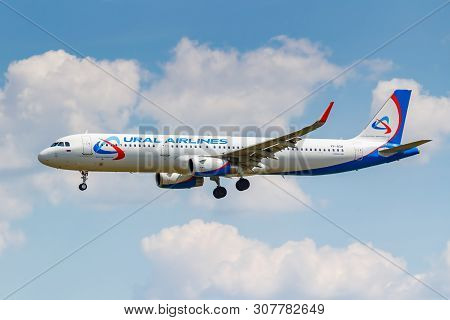 Moscow, Russia - June 21, 2019: Aircraft Airbus A321-231(wl) Vp-bsw Of Ural Airlines Landing At Domo