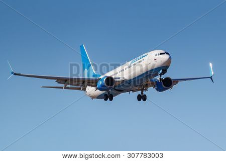 Moscow, Russia - April 03, 2019: Aircraft Boeing 737-8al(wl) Vp-bps Of Pobeda Airline Going To Landi