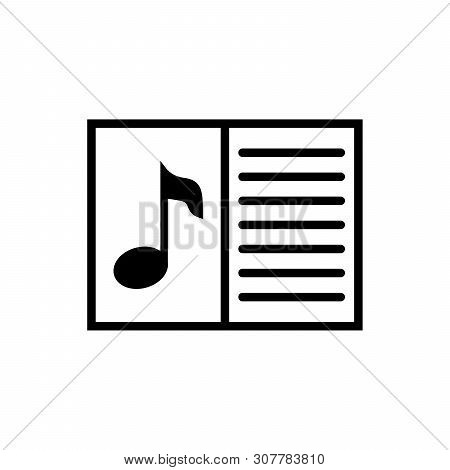 Black Music Book With Note Icon Isolated On White Background. Music Sheet With Note Stave. Notebook 