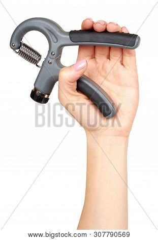 Hand With Expander, Sport Equipment. Isolated Background
