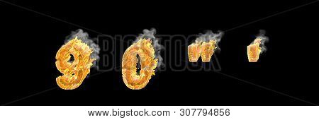 Fire And Dark Smoke Numbers 9 And 0, Apostrophe And Quotations Marks Isolated On White Color, Fantas