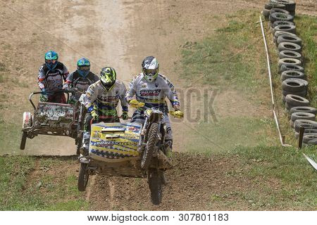 Brezova Nad Svitavou, Czech Republic - June 15, 2019: Duel Of Two Sidecars Crew In International Cha