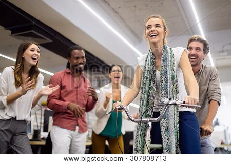 Happy Business People Are Having Fun In A Modern Office. Happy Team Concept.