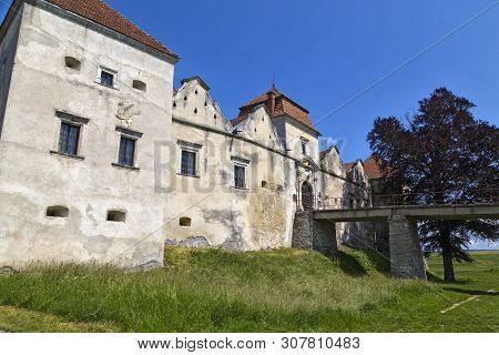 Ancient Historical Svirz ( Svirzh ) Castle And Scenic Surroundings. Lviv Region. Western Ukraine. To