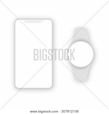 Vector Illustration Of Realistic Mockup Phone And Watch